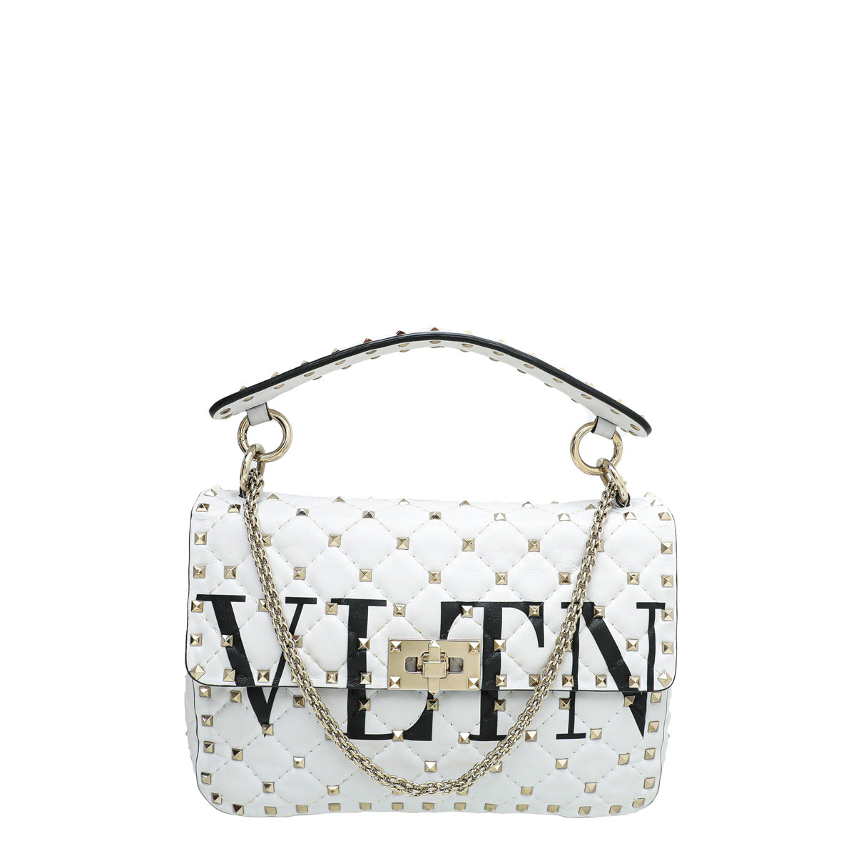 Valentino White VLTN Spike Rockstud Medium Flap Bag