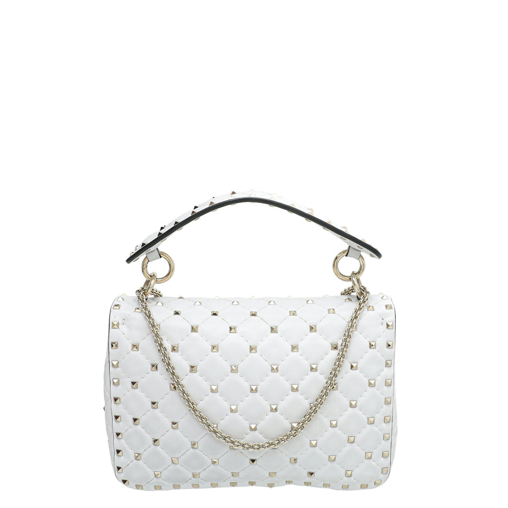 Valentino White VLTN Spike Rockstud Medium Flap Bag