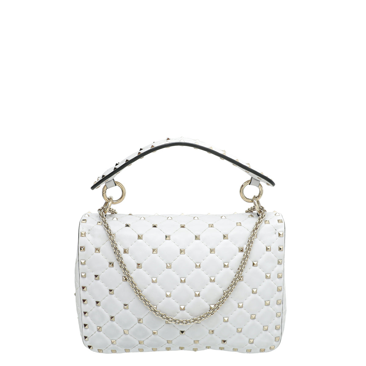 Valentino White VLTN Spike Rockstud Medium Flap Bag