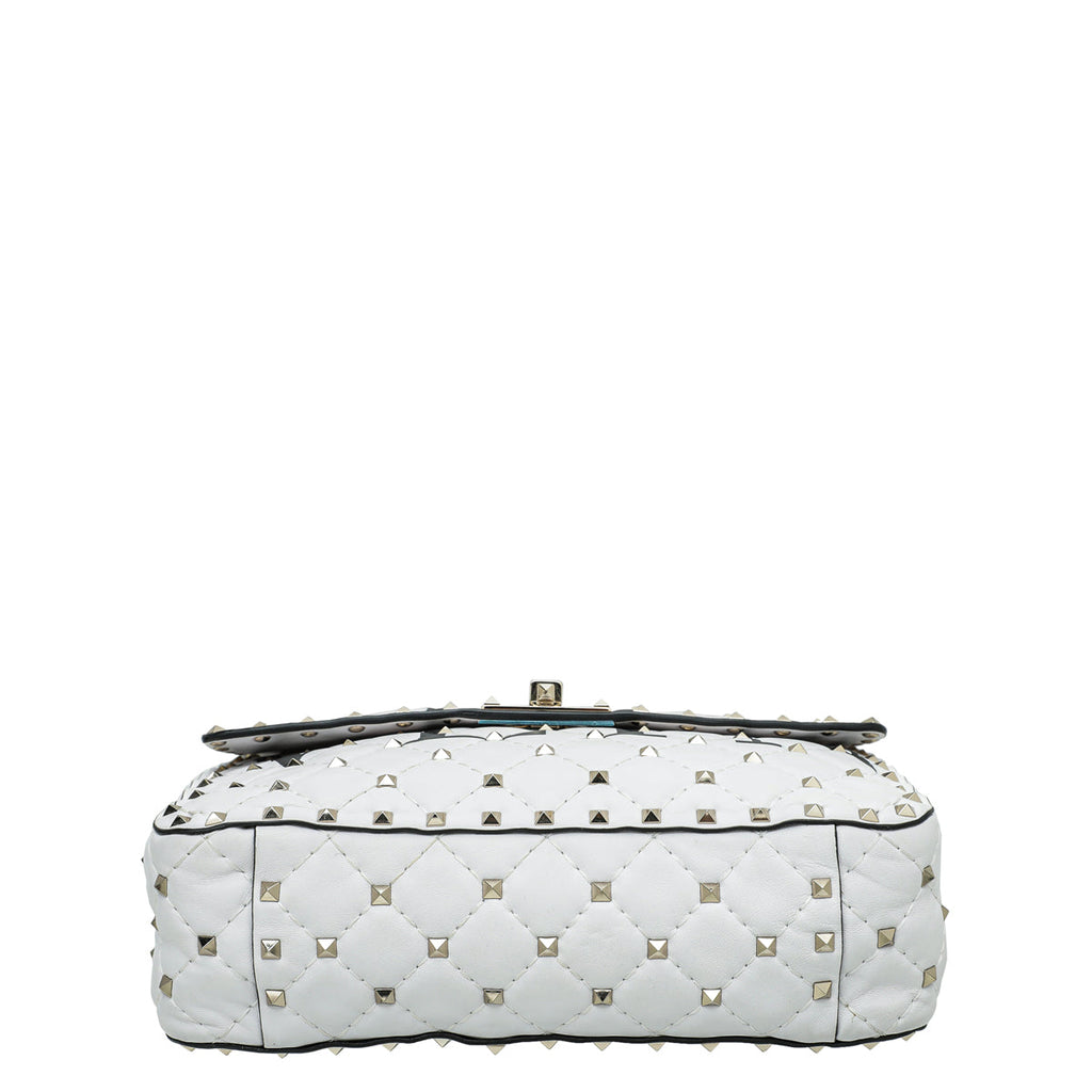 Valentino White VLTN Spike Rockstud Medium Flap Bag
