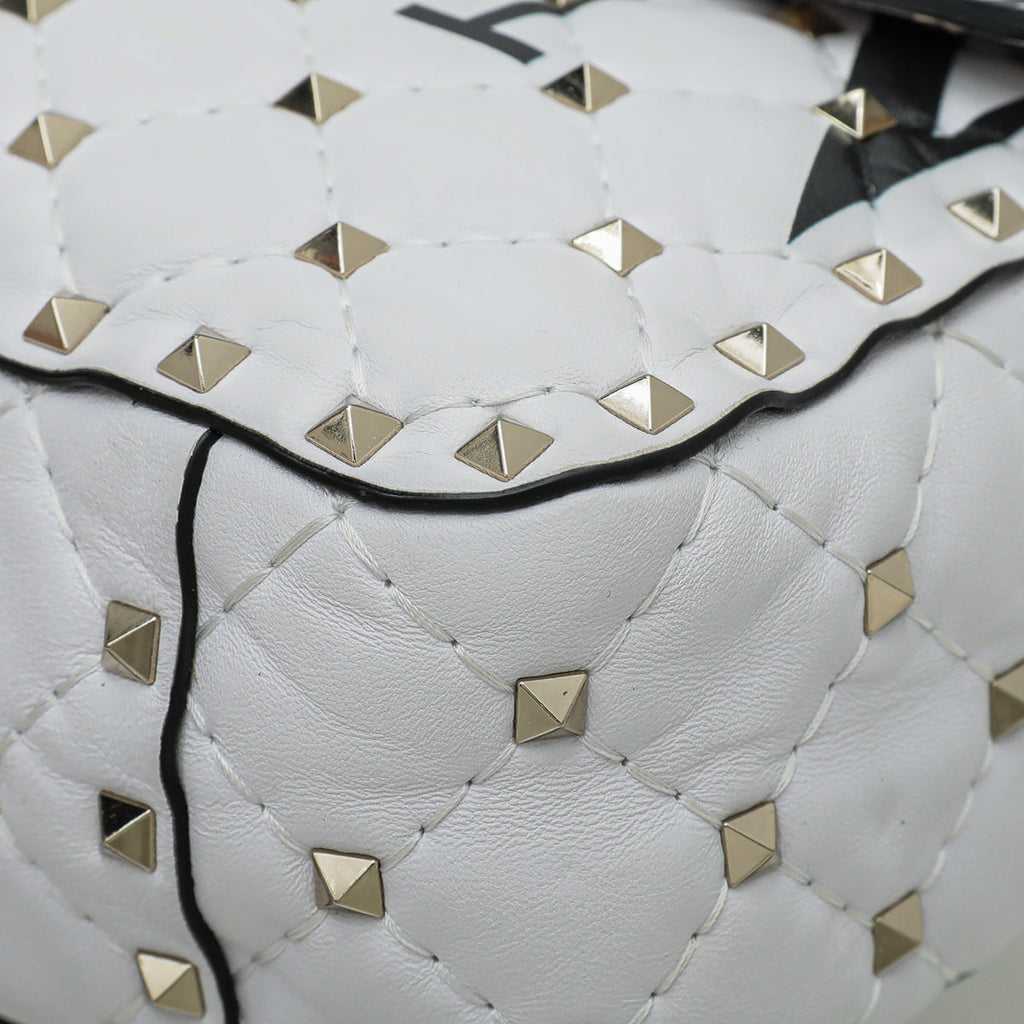 Valentino White VLTN Spike Rockstud Medium Flap Bag