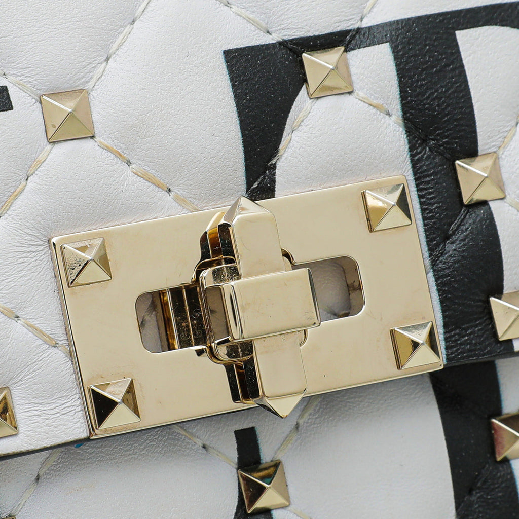 Valentino White VLTN Spike Rockstud Medium Flap Bag