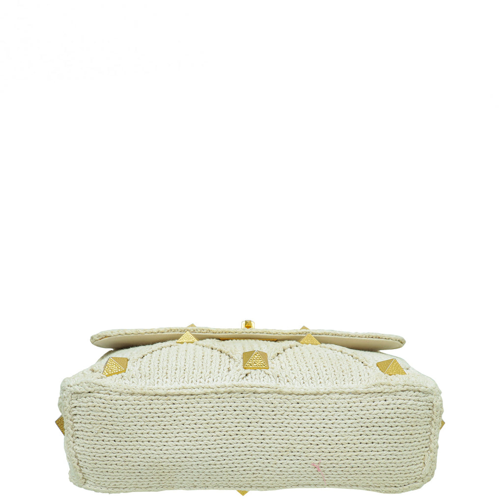 Valentino Ecru Roman Stud Knitted Shoulder Bag Large
