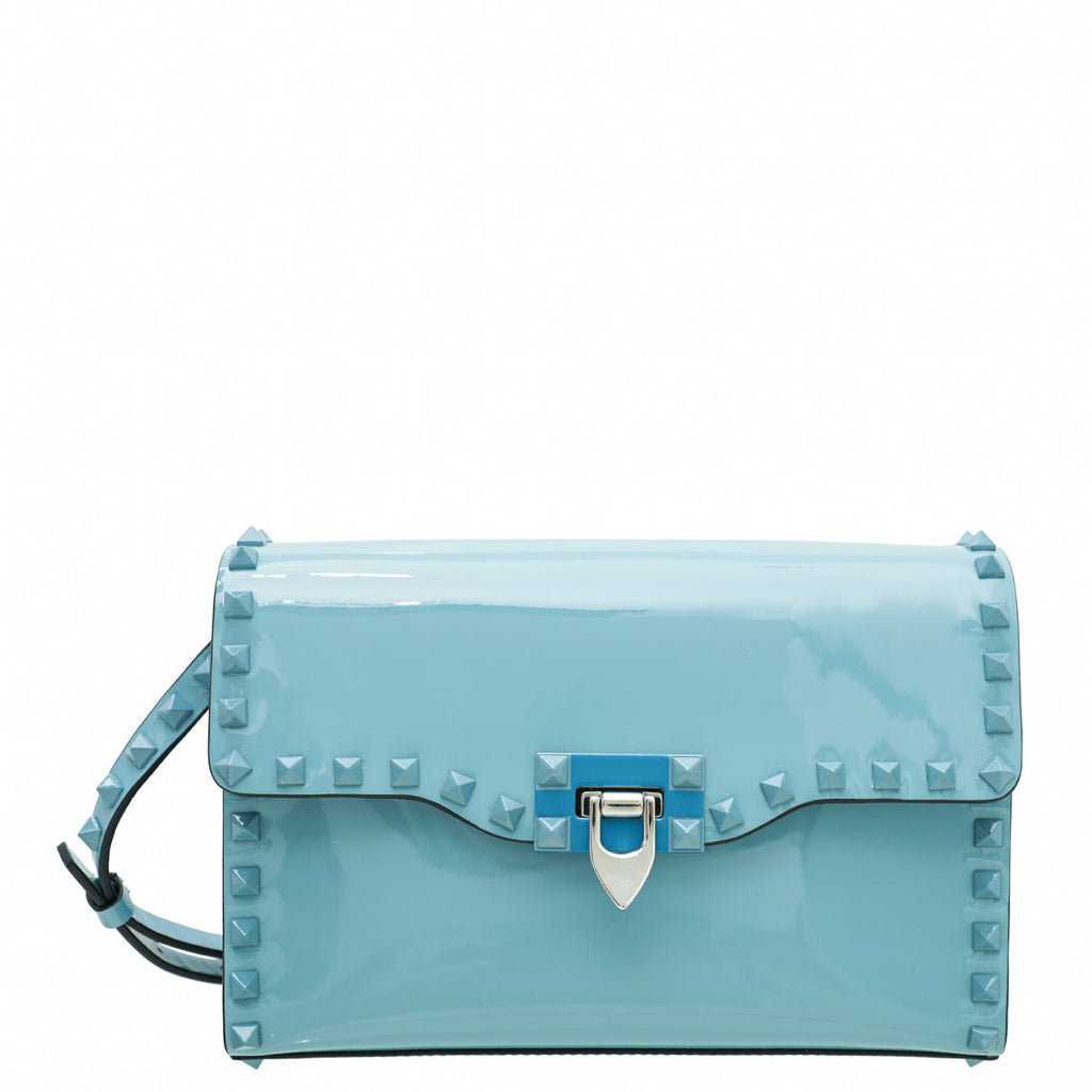 Valentino Light Blue Tone on Tone Medium Rockstud Flap Crossbody Bag