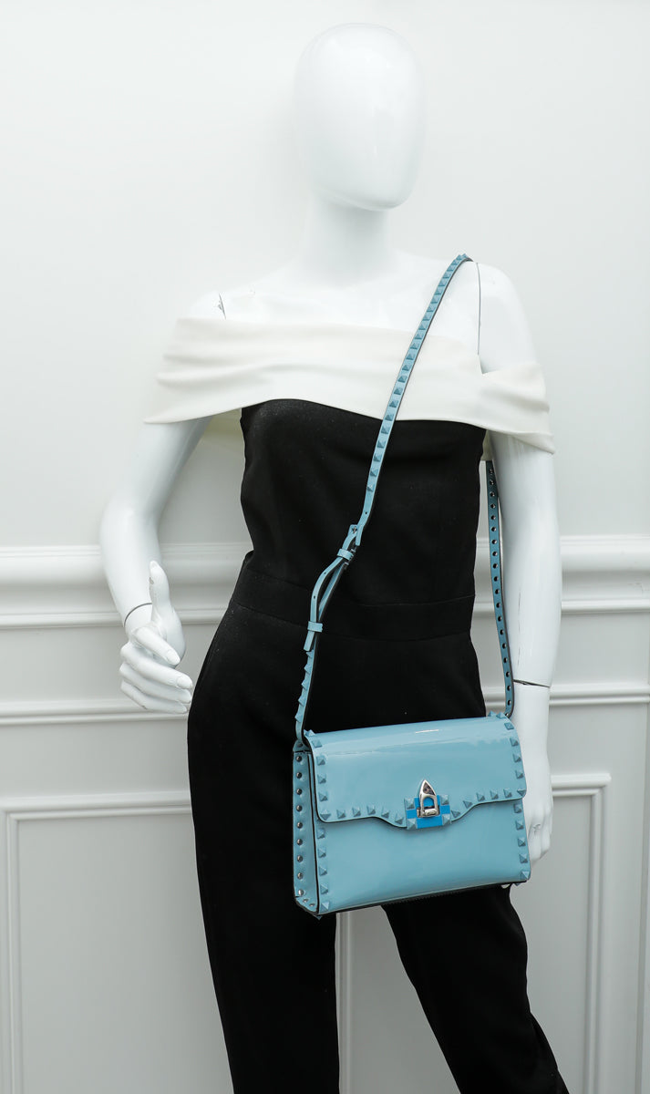 Valentino Light Blue Tone on Tone Medium Rockstud Flap Crossbody Bag