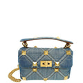 Valentino Bicolor Denim Roman Stud Top Handle Flap Bag