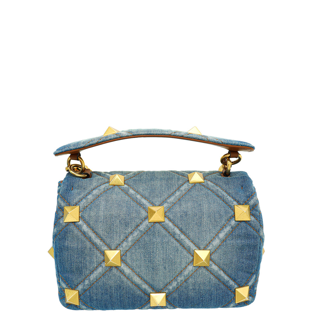 Valentino Bicolor Denim Roman Stud Top Handle Flap Bag
