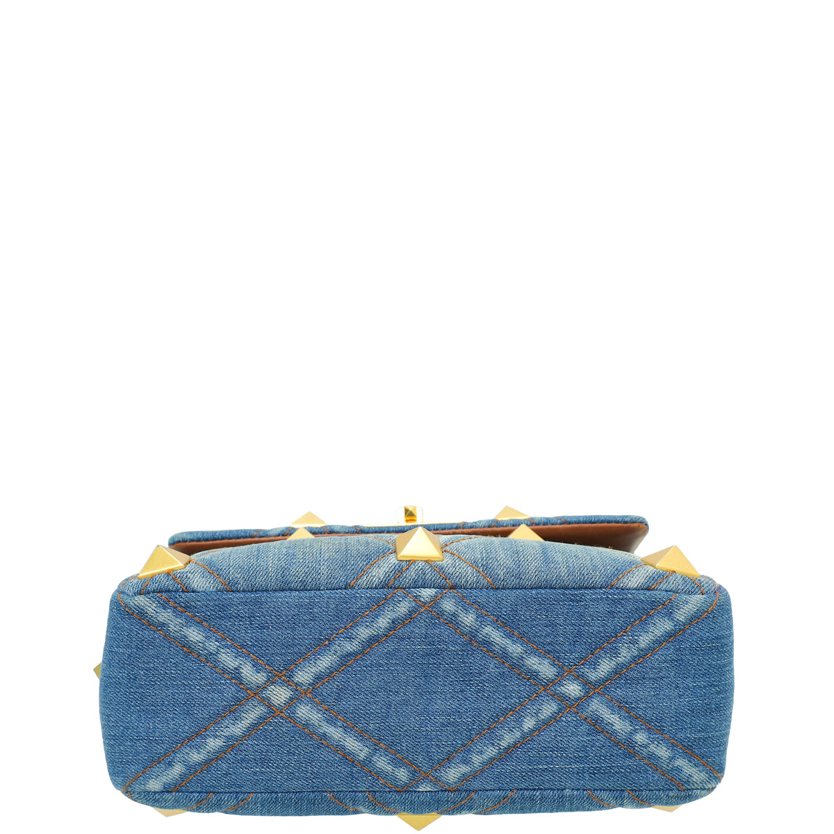 Valentino Bicolor Denim Roman Stud Top Handle Flap Bag