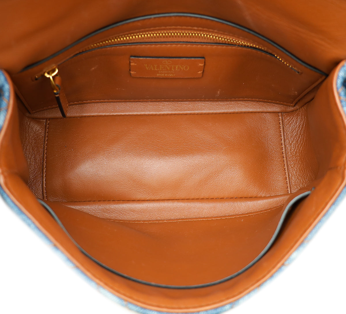 Valentino Bicolor Denim Roman Stud Top Handle Flap Bag