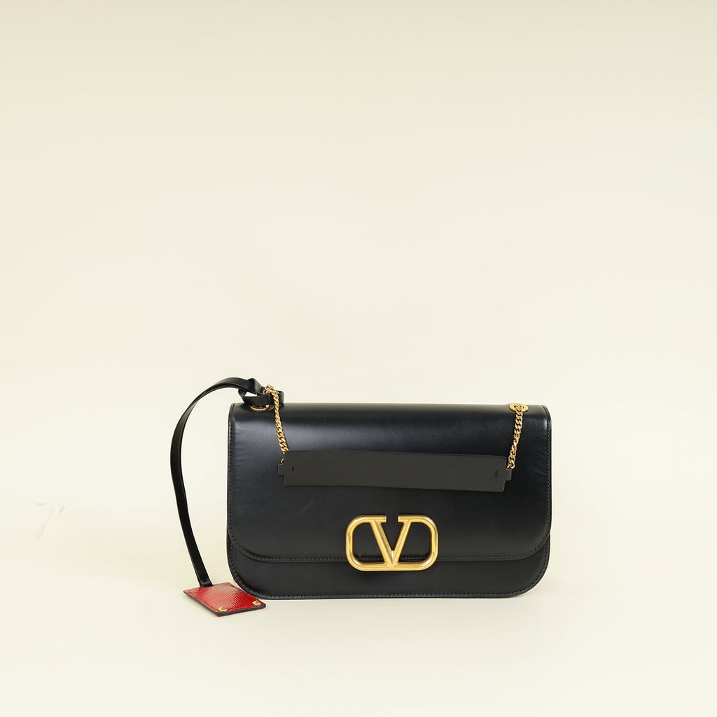 Valentino Black Vlock Flap Chain Shoulder Bag