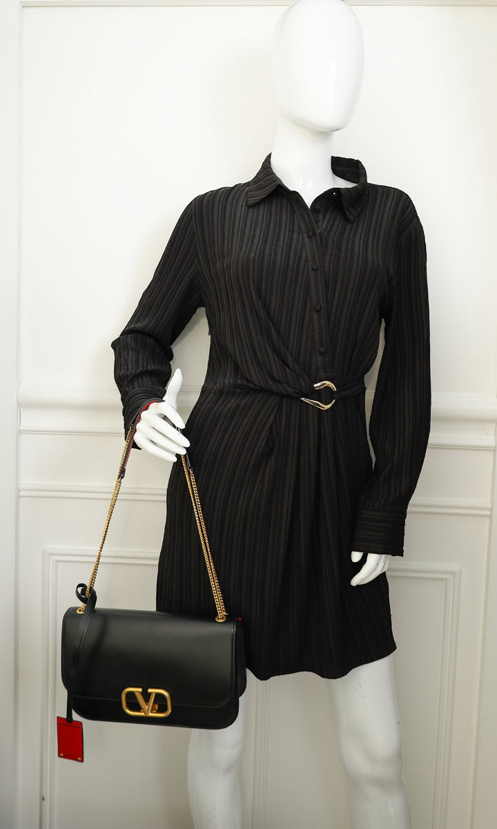 Valentino Black Vlock Flap Chain Shoulder Bag