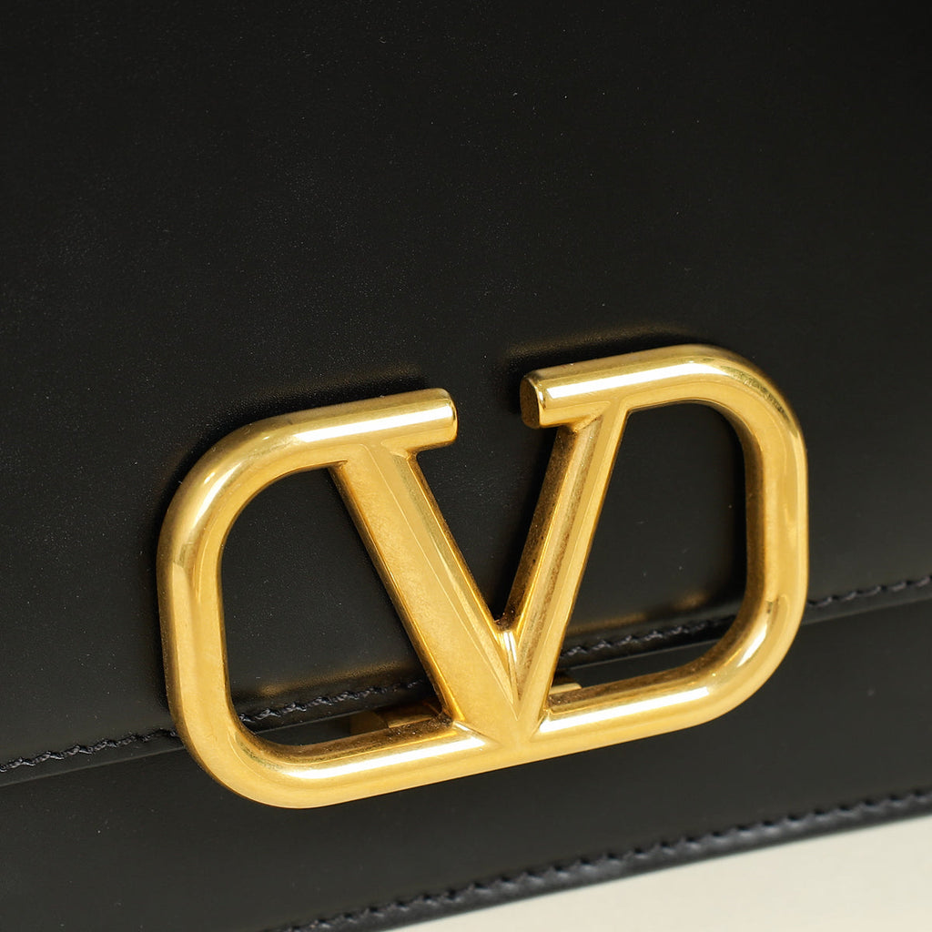 Valentino Black Vlock Flap Chain Shoulder Bag