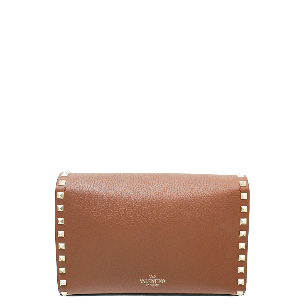 Valentino Brown Rockstud  Flap Small Crossbody Bag