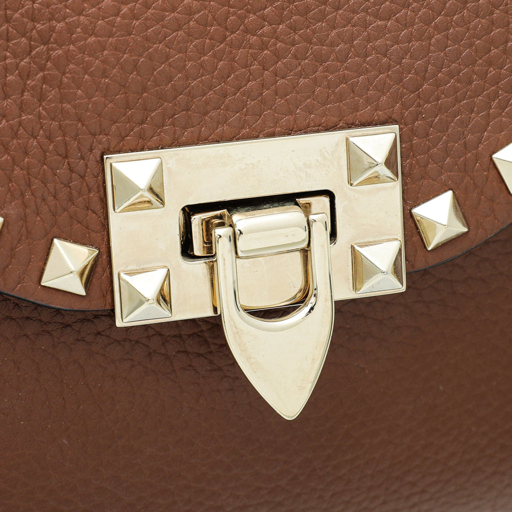 Valentino Brown Rockstud  Flap Small Crossbody Bag