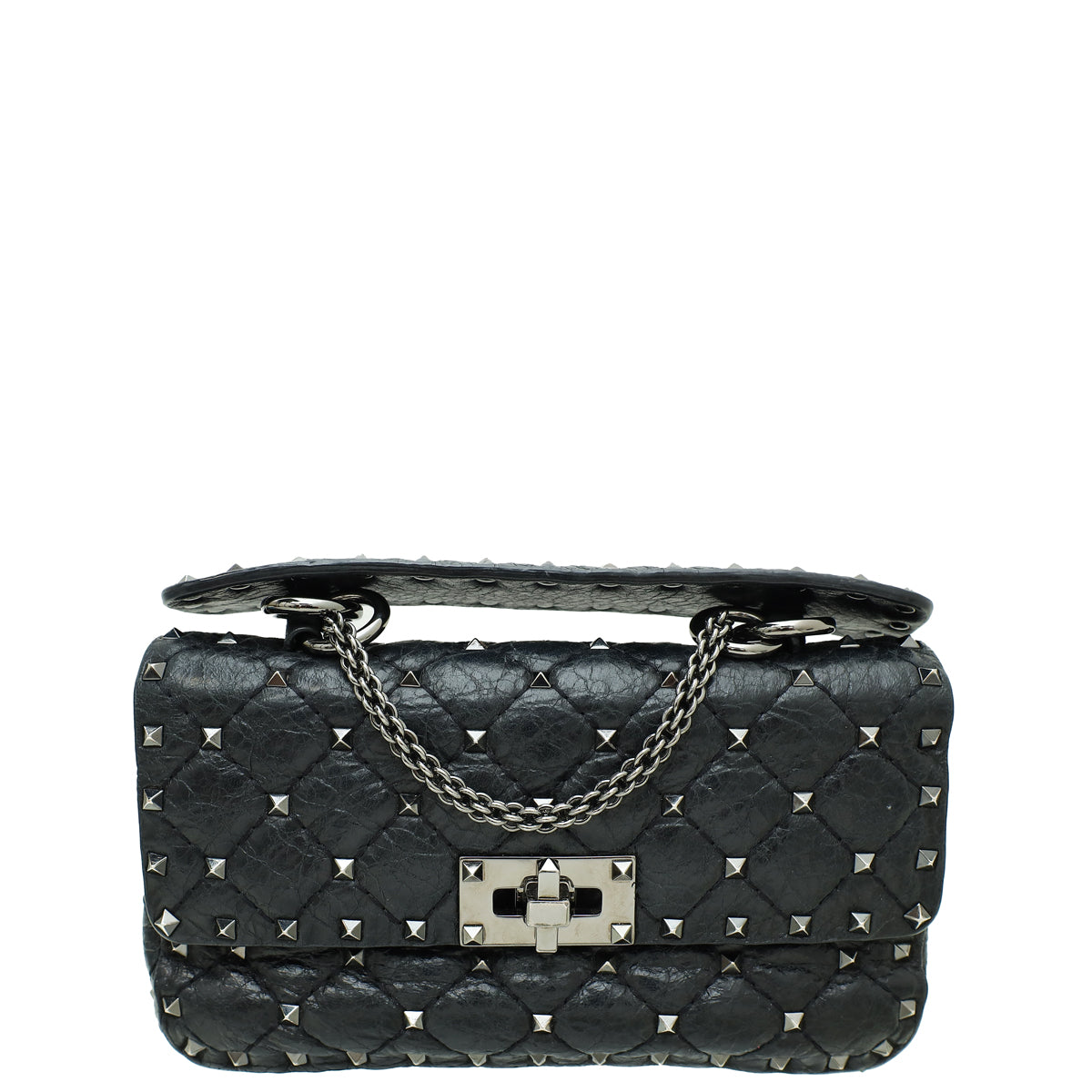 Valentino Black Rockstud Spike Flap Small Chain Bag