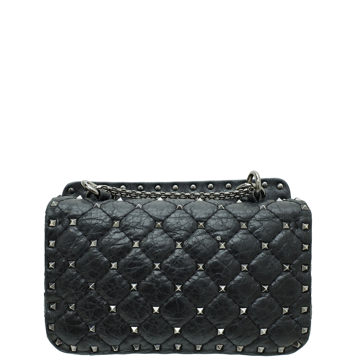 Valentino Black Rockstud Spike Flap Small Chain Bag