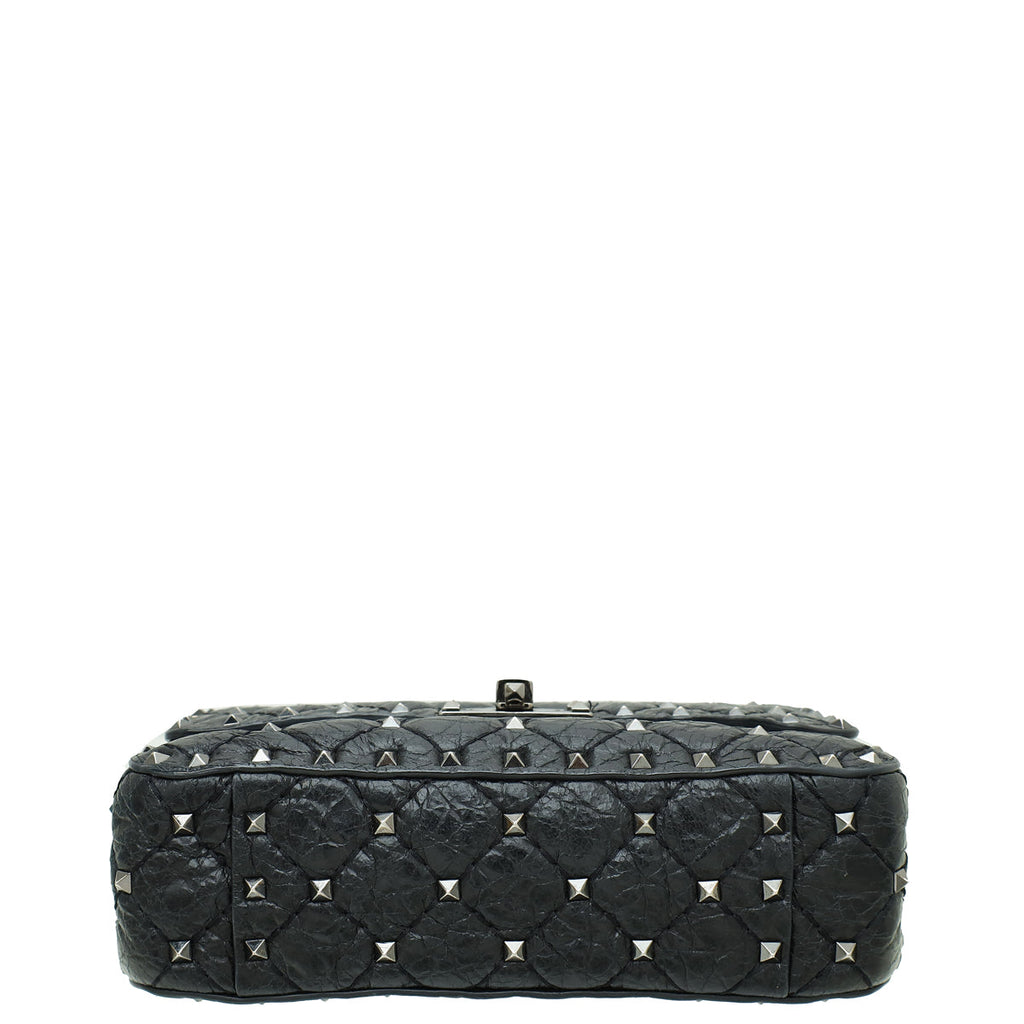 Valentino Black Rockstud Spike Flap Small Chain Bag