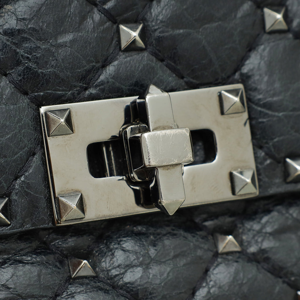 Valentino Black Rockstud Spike Flap Small Chain Bag