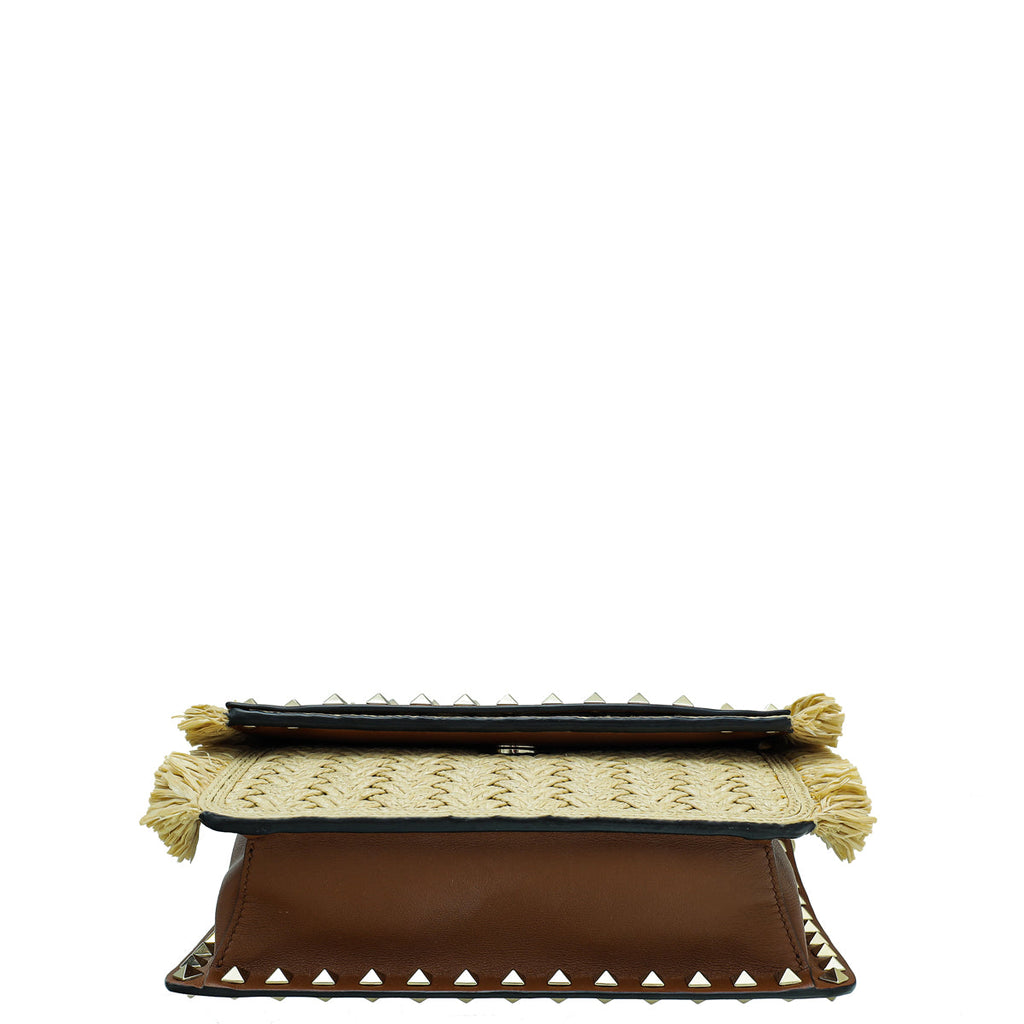 Valentino Bicolor Raffia & Calf Rockstud Crossbody Bag