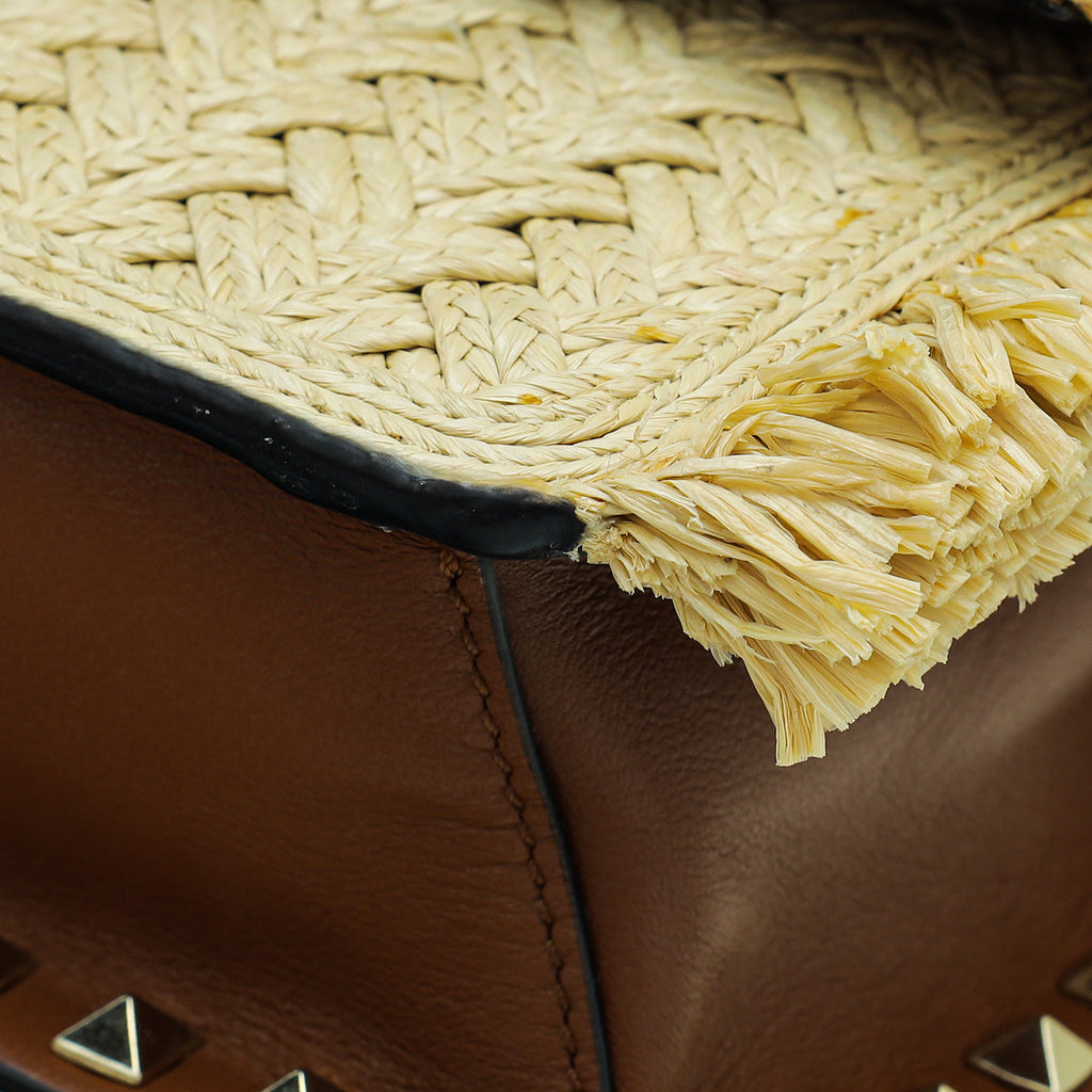 Valentino Bicolor Raffia & Calf Rockstud Crossbody Bag