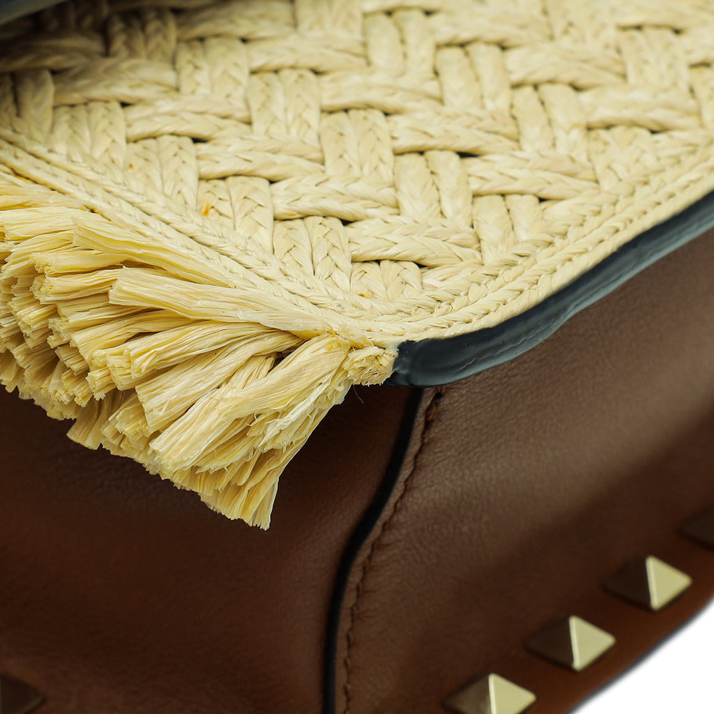 Valentino Bicolor Raffia & Calf Rockstud Crossbody Bag