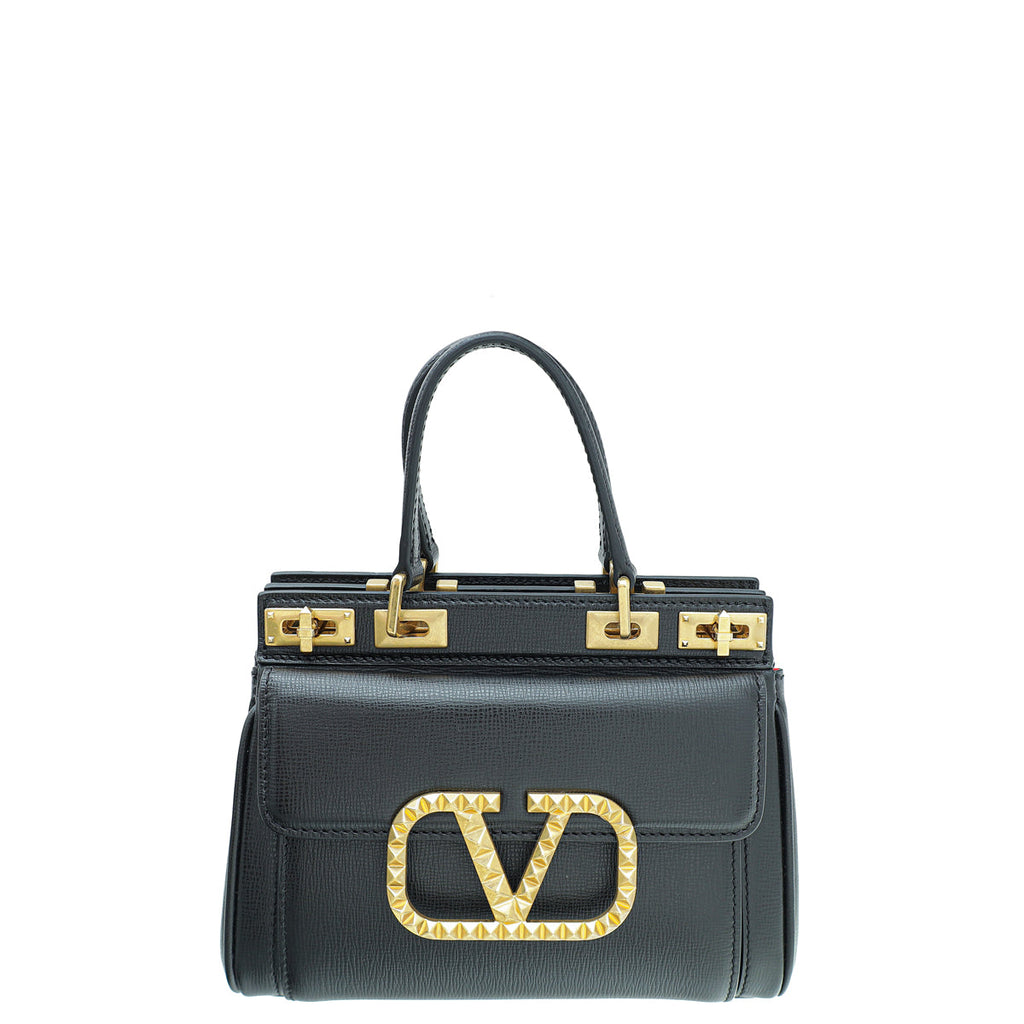 Valentino Black Mini Rockstud Alcove Top-Handle Bag