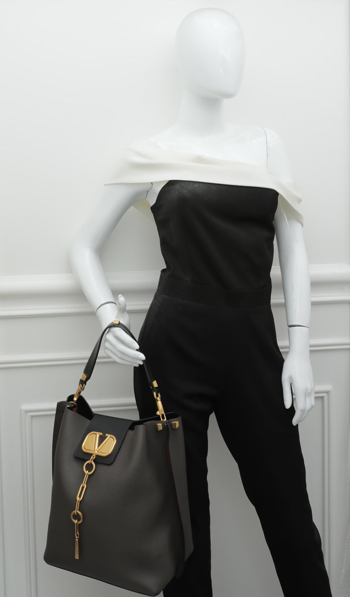 Valentino Dark Grey Vlogo Top Handle Tote Large Bag