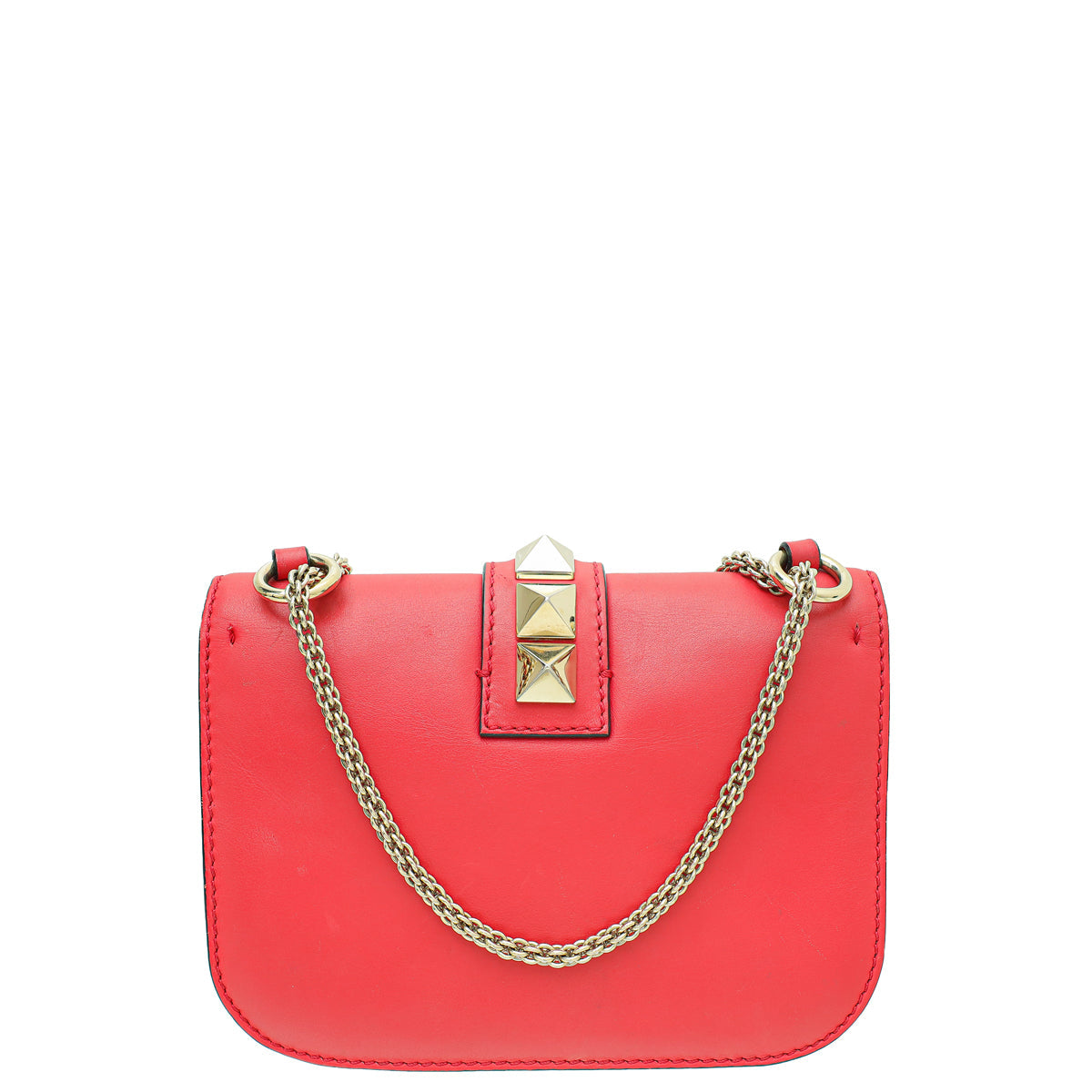 Valentino Red Glam Lock Rockstud Small Shoulder Bag