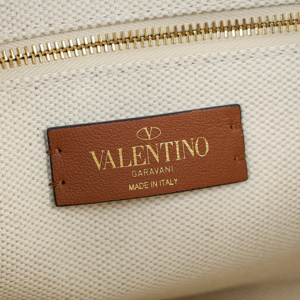 Valentino Bicolor Roman Studs Woven Raffia Large Flap Bag
