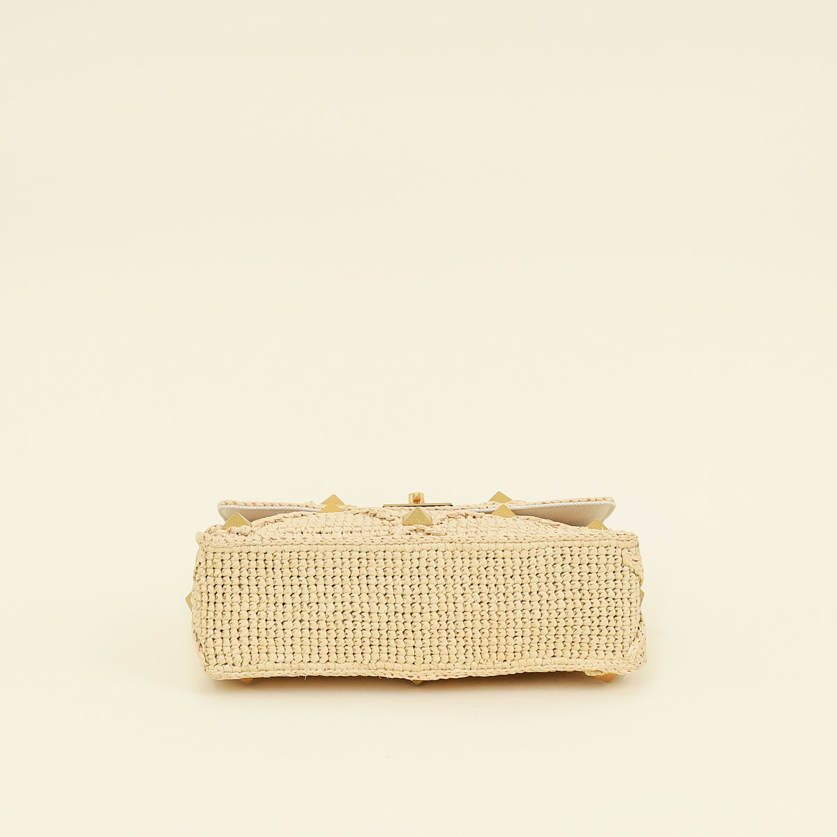 Valentino Bicolor Roman Studs Woven Raffia Large Flap Bag