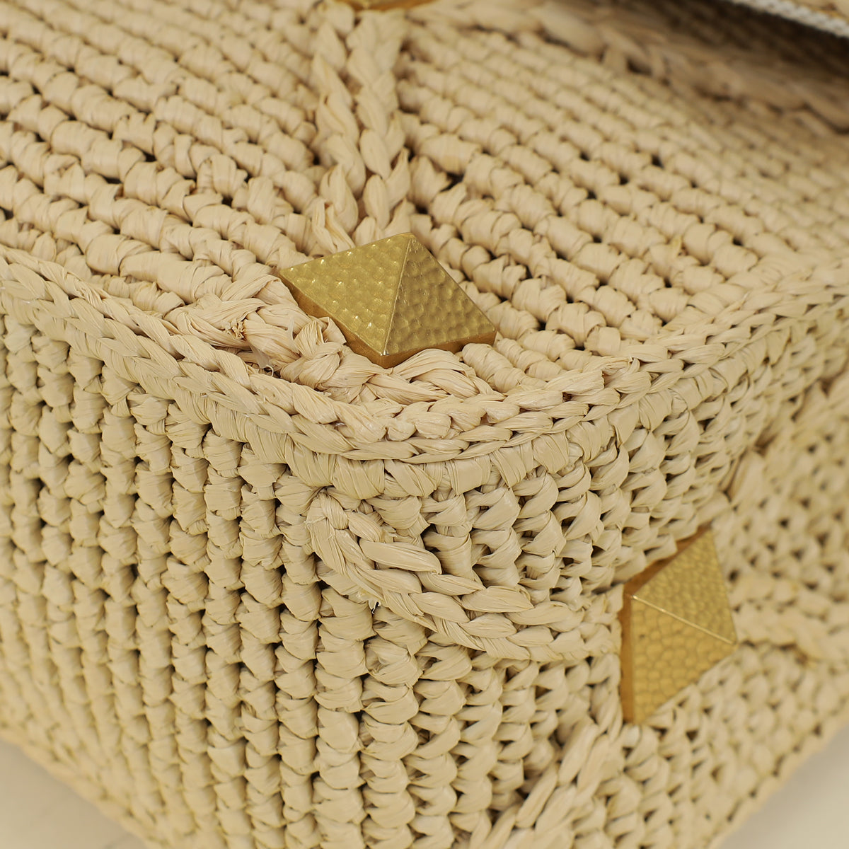 Valentino Bicolor Roman Studs Woven Raffia Large Flap Bag