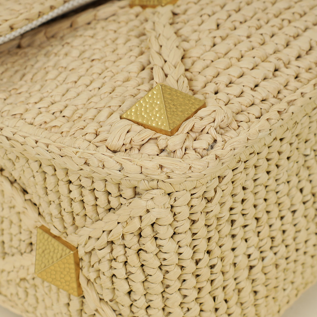 Valentino Bicolor Roman Studs Woven Raffia Large Flap Bag
