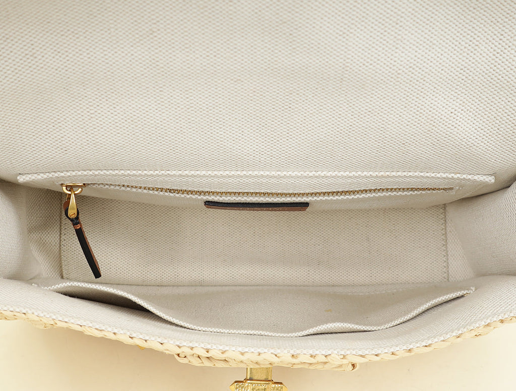 Valentino Bicolor Roman Studs Woven Raffia Large Flap Bag