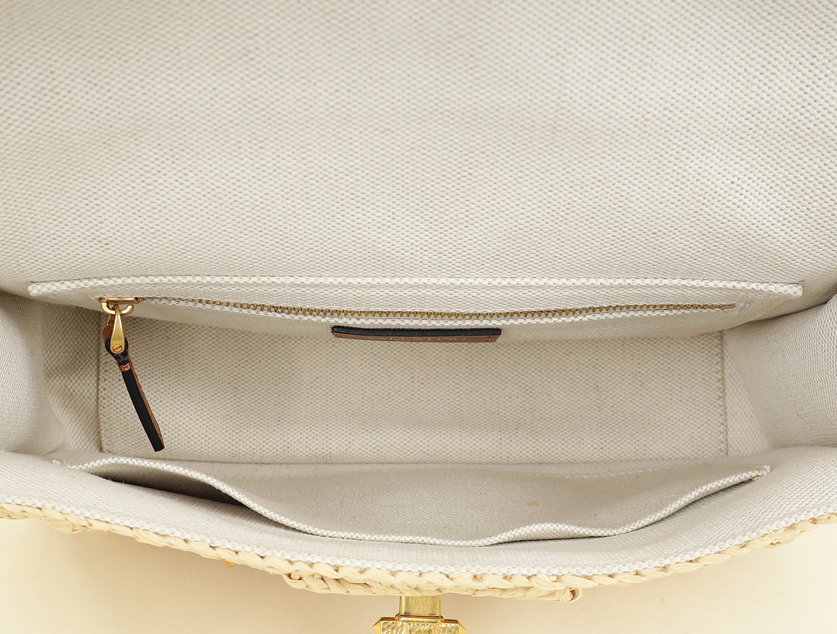 Valentino Bicolor Roman Studs Woven Raffia Large Flap Bag