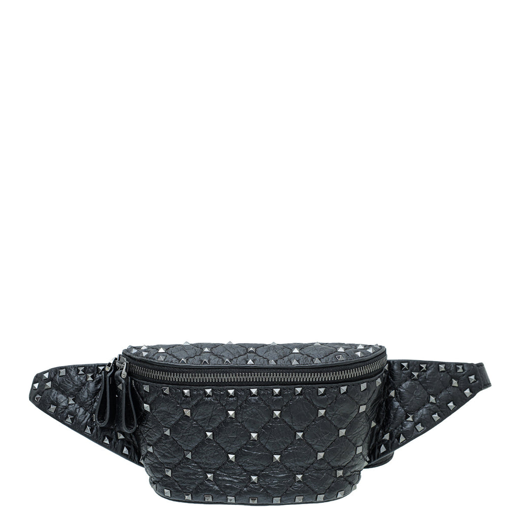 Valentino Black Aged Rockstud Spike Belt Bag