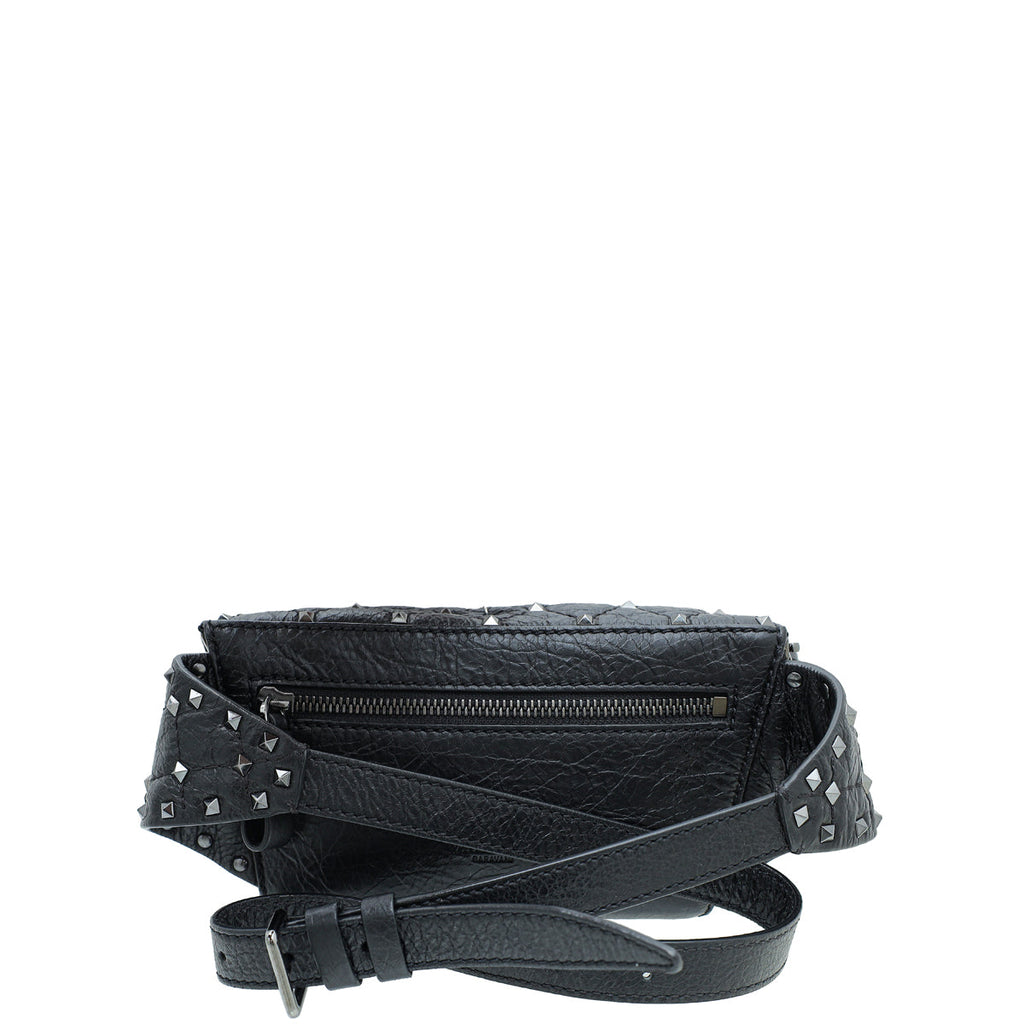 Valentino Black Aged Rockstud Spike Belt Bag