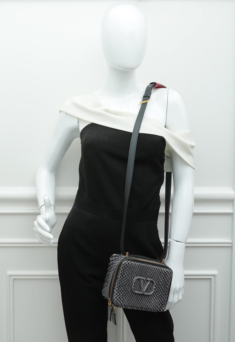 Valentino Dark Grey Python VLogo Box Small Bag