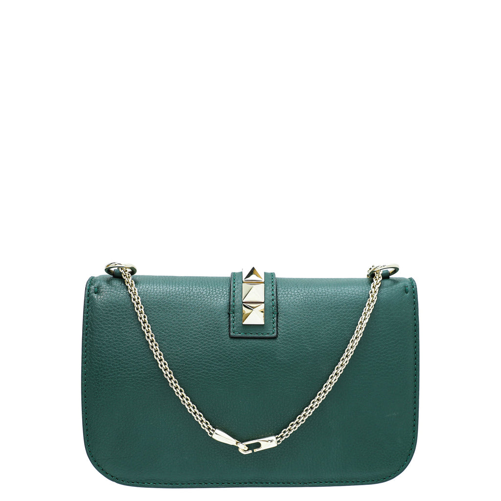 Valentino Forest Green Rockstud Glam Lock Flap Medium Bag