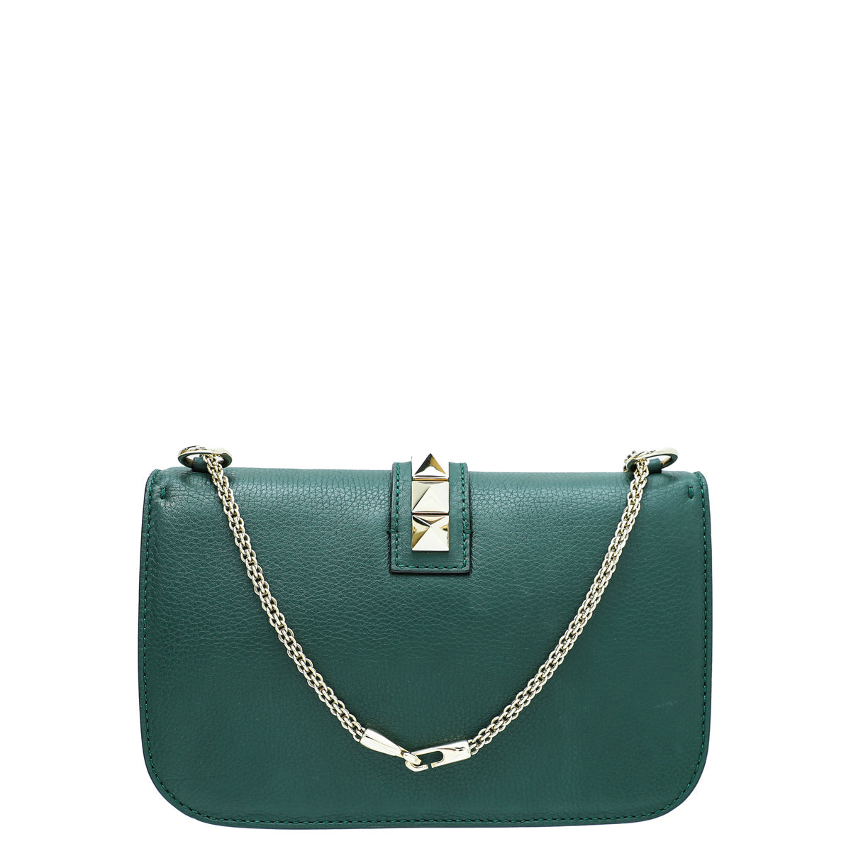 Valentino Forest Green Rockstud Glam Lock Flap Medium Bag