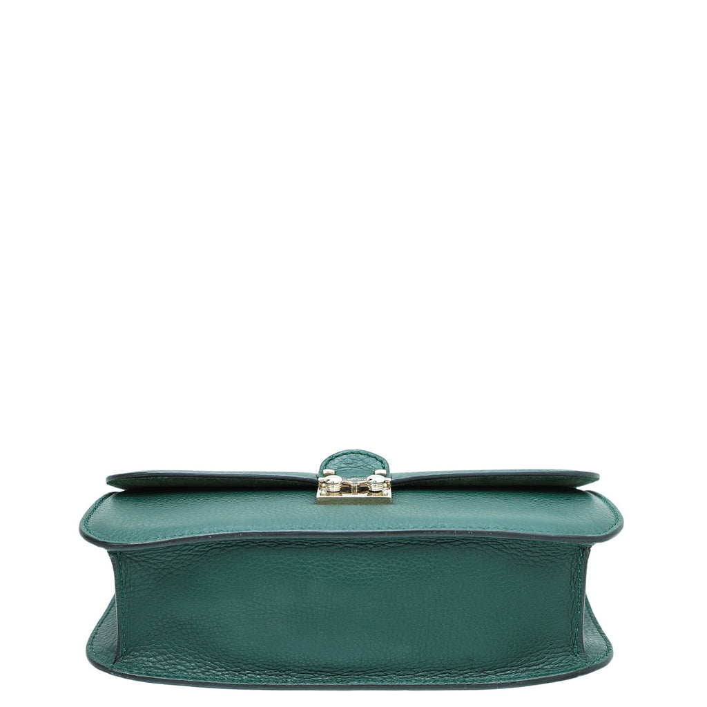 Valentino Forest Green Rockstud Glam Lock Flap Medium Bag