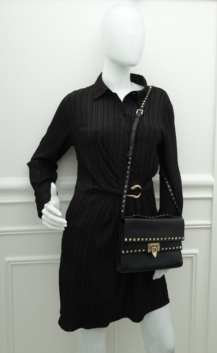 Valentino Black Rockstud Double Flap Crossbody Bag