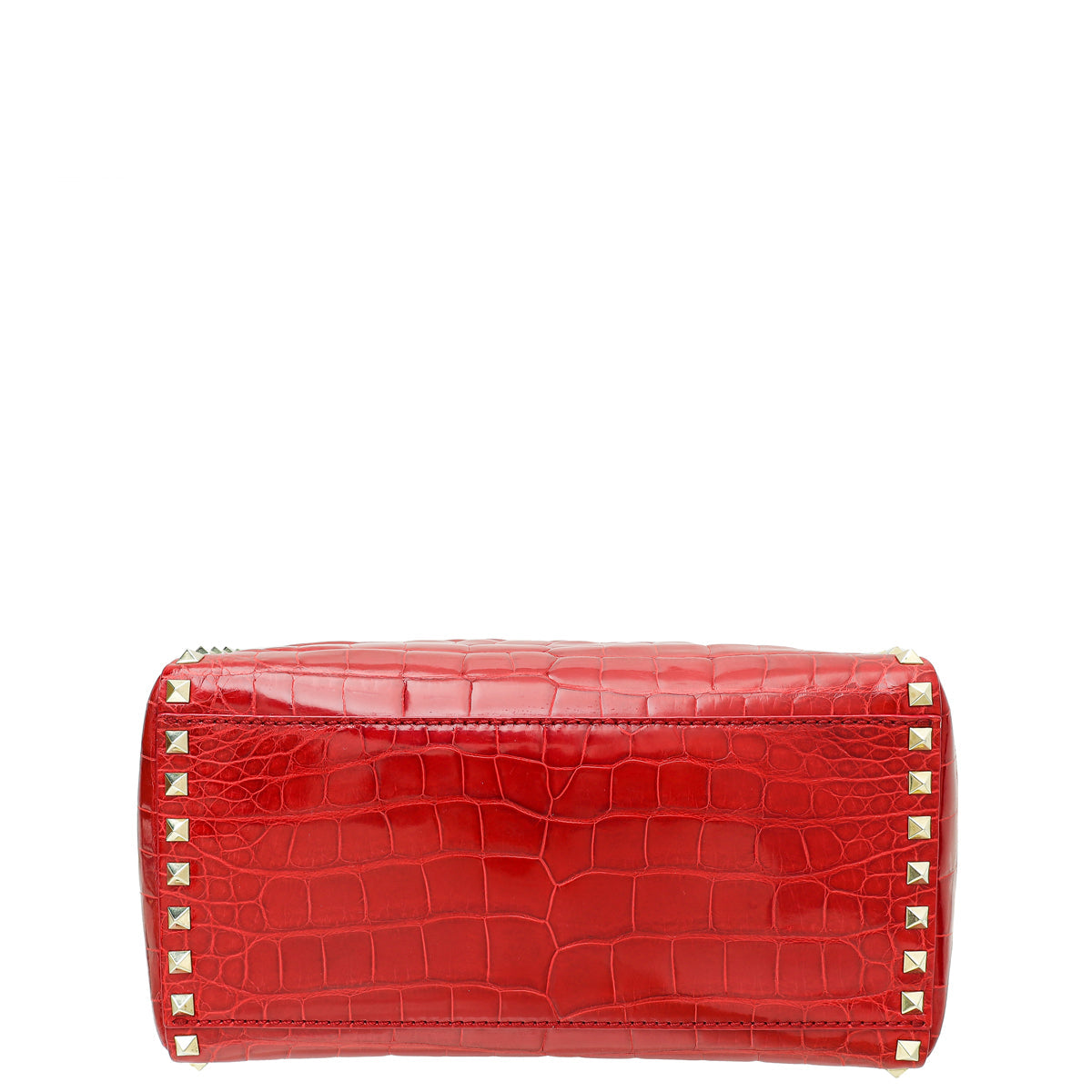 Valentino Red Shiny Crocodile Rockstud Double Handle Tote Bag