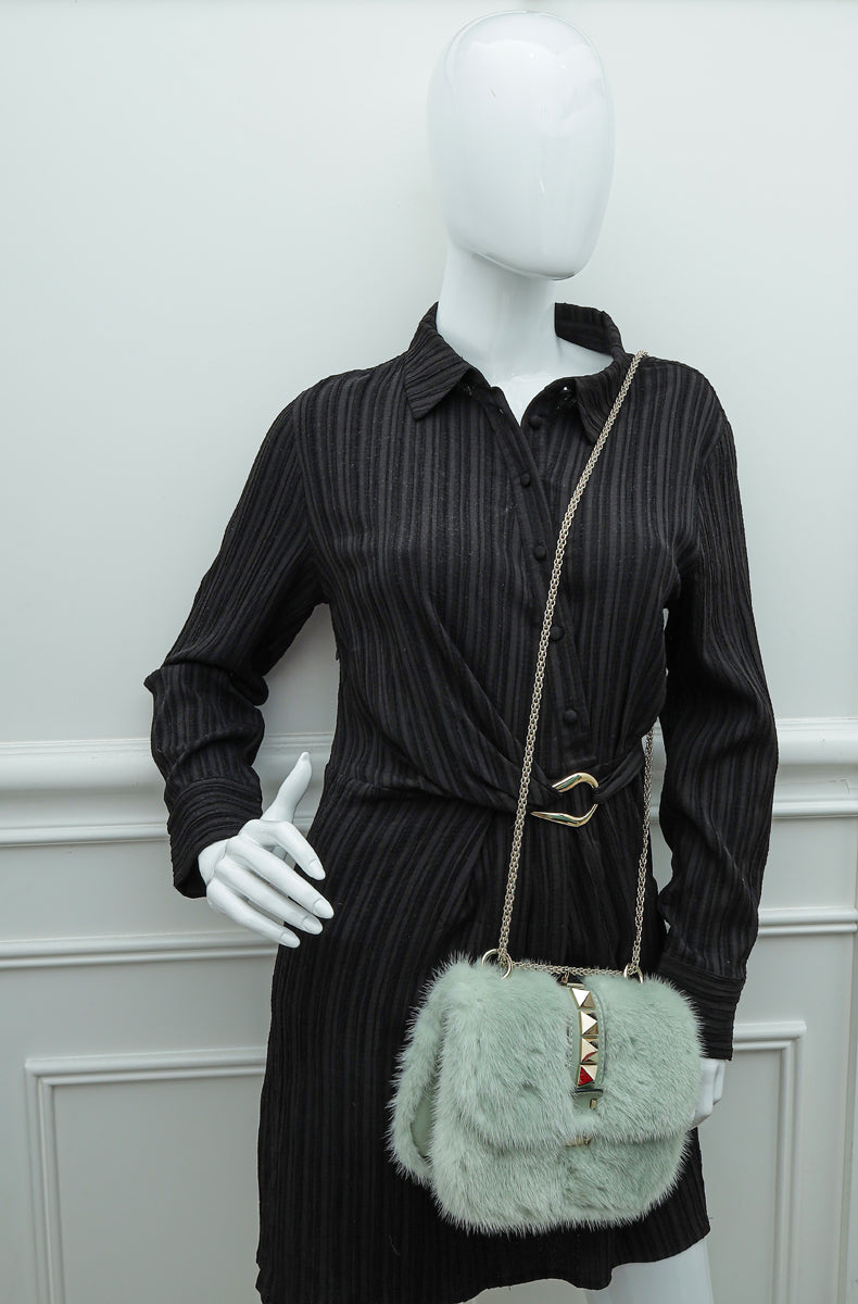 Valentino Mint Green Mink Fur Glamlock Small Bag