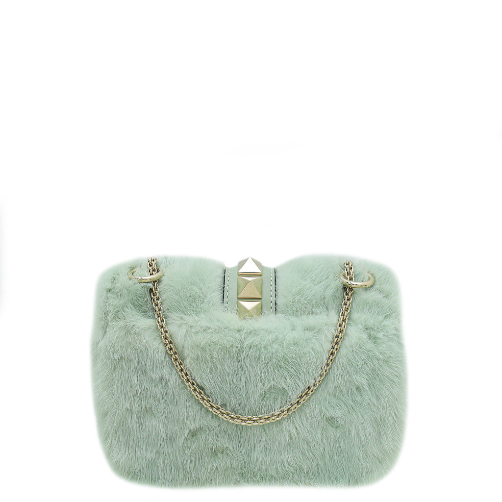 Valentino Mint Green Mink Fur Glamlock Small Bag