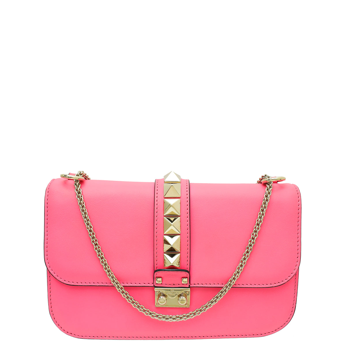 Valentino Bright Pink Glam Lock Rockstud Chain Flap Medium Bag