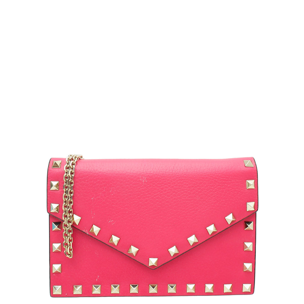 Valentino Fuchsia Rockstud Envelope Chain Crossbody Bag