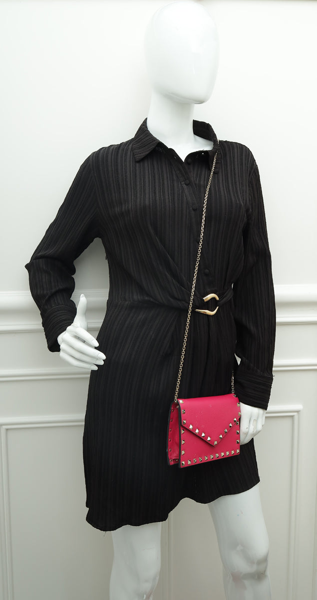 Valentino Fuchsia Rockstud Envelope Chain Crossbody Bag