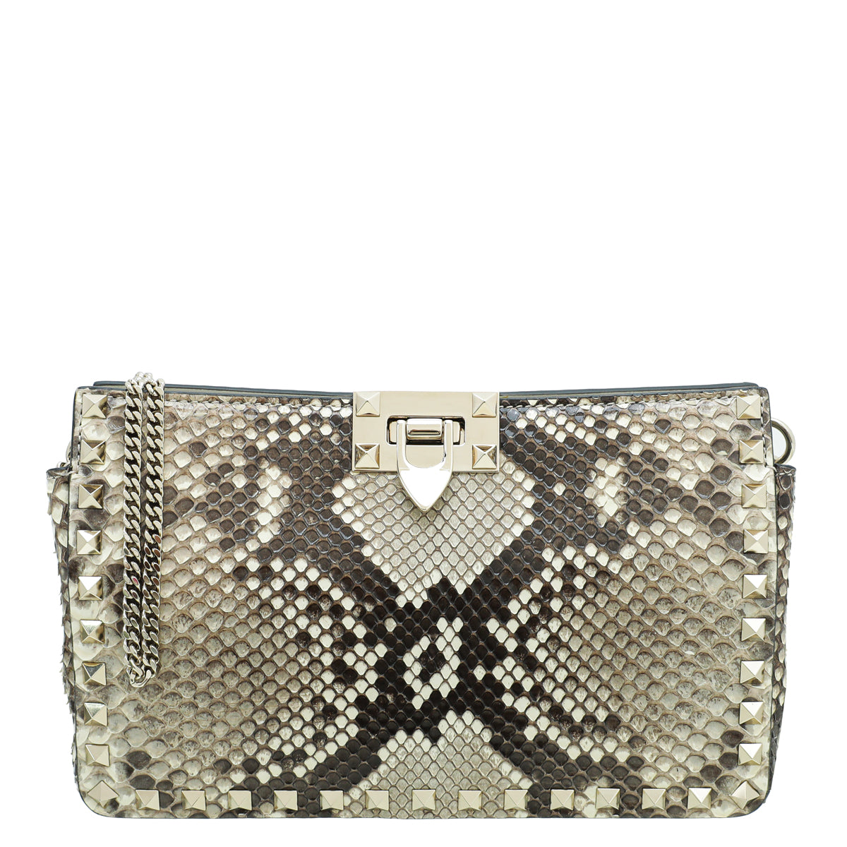 Valentino Natural Python Rockstud Chain Clutch