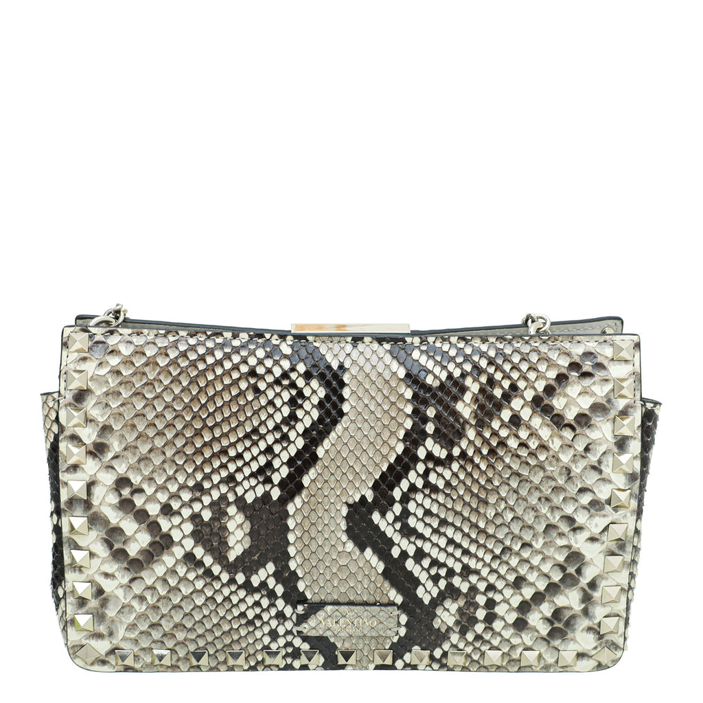 Valentino Natural Python Rockstud Chain Clutch