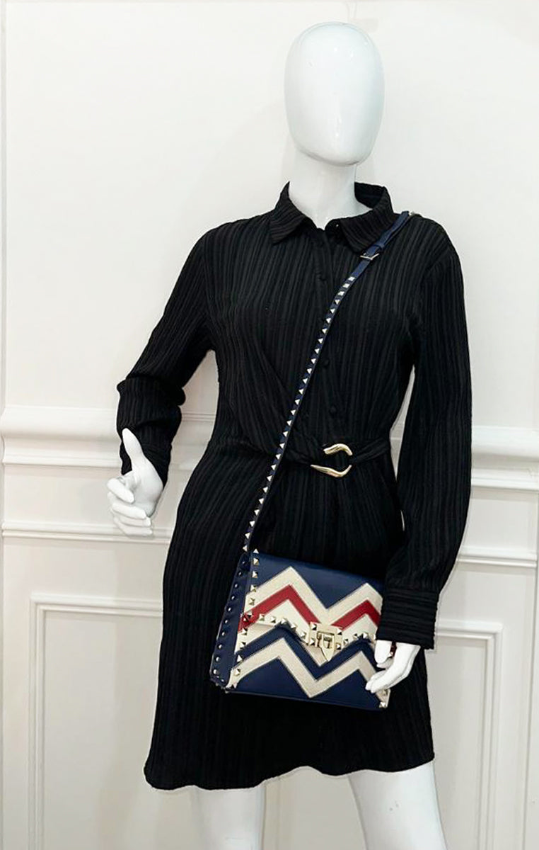 Valentino Tricolor Rockstud Chevron Print Flap Shoulder Bag